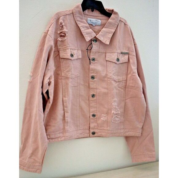 Liquor N Poker Men's Sz M Pink 90s Distressed Oversized Denim Jacket $75 - Picture 3 of 10